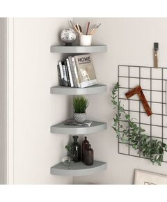 323903 Floating Corner Shelves 4 pcs Grey 25x25x3,8 cm MDF, Цвят: Сив, Размер: 25 x 25 x 3.8 cm