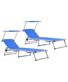 312457 Folding Sun Loungers with Roof 2 pcs Aluminium&Textilene Blue