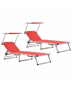 312459 Folding Sun Loungers with Roof 2 pcs Aluminium&Textilene Red