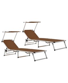 312461 Folding Sun Loungers with Roof 2 pcs Aluminium&Textilene Brown