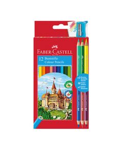 Faber-Castell Цветни моливи Замък, 12 + 6 цвята, с включена острилка