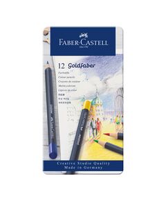 Faber-Castell Цветни моливи Goldfaber, 12 цвята, в метална кутия