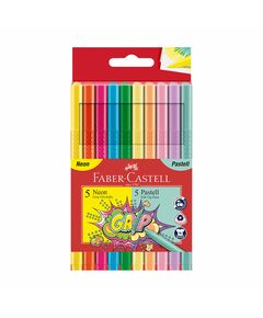 Faber-Castell Флумастери Grip, 5 цвята неон и 5 цвята пастел