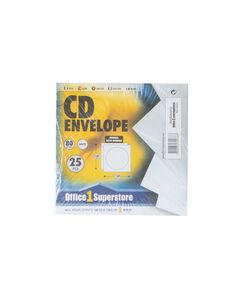 Office 1 Плик за CD/DVD, 124 x 124 mm, хартиен, с прозорец, със самозалепваща лента, бял, 25 броя