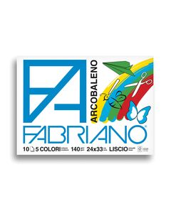 Fabriano Скицник за рисуване Arcobaleno, 24 x 33 cm, 140 g/m2, цветни листове, грапав, 5 цвята, 10 листа