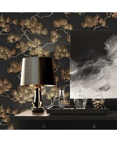 DUTCH WALLCOVERINGS Тапет борово дърво, черно и златисто