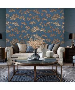 DUTCH WALLCOVERINGS Тапет борово дърво, златисто и синьо, Цвят: Златист, Количество в пакет: 1