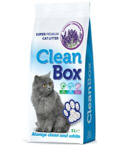 CLEAN BOX Super Premium лавандула, постелка за котешка тоалетна, фин бял бентонит, 5 л