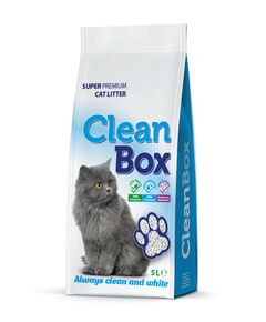 CLEAN BOX Super Premium натурал, постелка за котешка тоалетна, фин бял бентонит, 5 л