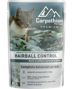 Carpathian Pet Food - пауч за котки патица в желе (срещу образуване на космени топки) , 24х80 г