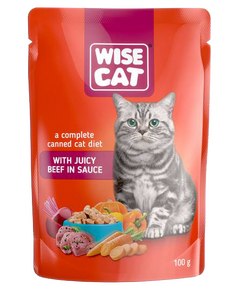 WISE CAT пауч за котки парченца говеждо в сос 24х100 г