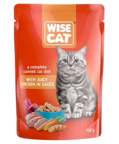 WISE CAT пауч за котки парченца пиле в сос 24х100 г