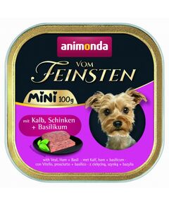 Vom Feinsten Mini Dog за дребни породи кучета с телешко, шунка и босилек, 100 г