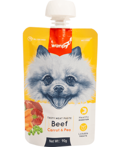 Wanpy Tasty Dog - месна паста говеждо, морков и грах, 90 г