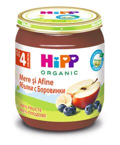 Hipp БИО ПЮРЕ ЯБЪЛКИ,БОРОВИНКИ 125г