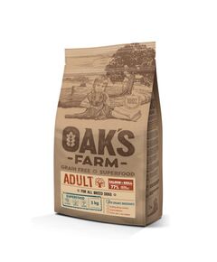 3бр Oaks Farm Adult Salmon with Krill All Breeds 2 кг. - пълноценна храна със сьомга и крил, без зърнени култури за пораснали кучета от всякакви породи