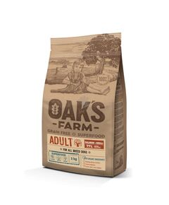 Oaks Farm Adult Salmon with Krill All Breeds 12 кг. - пълноценна храна със сьомга и крил, без зърнени култури за пораснали кучета от всякакви породи