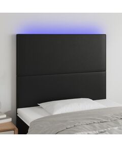 LED горна табла за легло,черна,100x5x118/128см, изкуствена кожа, Цвят: Черен, Количество в пакет: 1, Размер: 100 x 5 x 118/128 cm