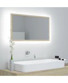 LED огледало за баня, дъб сонома, 80x8,5x37 см, акрил