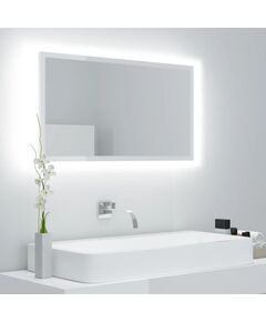 LED огледало за баня, бял гланц, 80x8,5x37 см, акрил