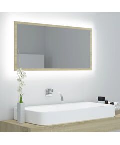 LED огледало за баня, дъб сонома, 90x8,5x37 см, акрил, Цвят: Кафяв, Количество в пакет: 1