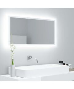 LED огледало за баня, бял гланц, 90x8,5x37 см, акрил, Цвят: Бял, Количество в пакет: 1