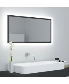 LED огледало за баня, сив гланц, 90x8,5x37 см, акрил