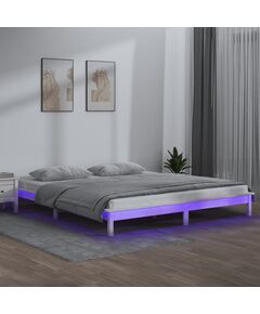 LED рамка за легло бяло 150x200 см King Size масивно дърво