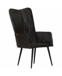 Wingback стол, черен, естествена кожа