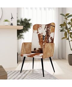 Wingback стол с косъм, кафяво и бяло, естествена кожа