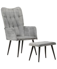 Wingback стол с табуретка, сив, винтидж, канава, Цвят: Сив