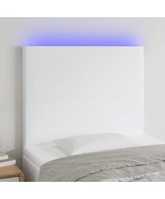 LED горна табла за легло, бяла, 90x5x118/128 см изкуствена кожа, Цвят: Бял, Количество в пакет: 1, Размер: 90 x 5 x 118/128 cm