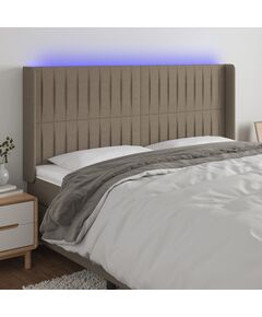 LED горна табла за легло, таупе, 203x16x118/128 см, плат, Цвят: Таупе, Количество в пакет: 1, Размер: 203 x 16 x 118/128 cm