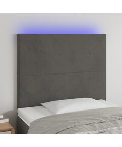 LED горна табла за легло, тъмносива, 100x5x118/128 см, кадифе, Цвят: Тъмносив, Количество в пакет: 1, Размер: 100 x 5 x 118/128 cm