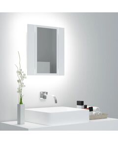 Шкаф с LED огледало за баня, бял, 40x12x45 см, акрил