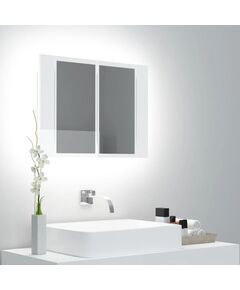 Шкаф с LED огледало за баня, бял гланц, 60x12x45см, акрил