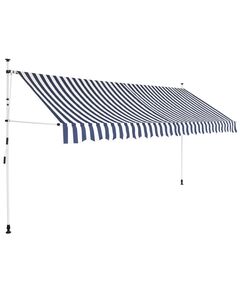 Ръчно прибиращ се сенник, 400 см, синьо-бели ивици