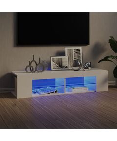 ТВ шкаф с LED осветление, бял гланц, 135x39x30 см