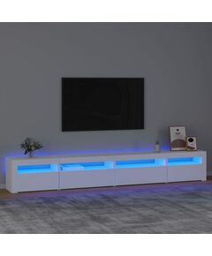 ТВ шкаф с LED осветление, бял, 270x35x40 см