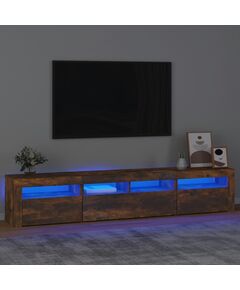 ТВ шкаф с LED осветление, опушен дъб, 210x35x40 см, Цвят: Опушен дъб