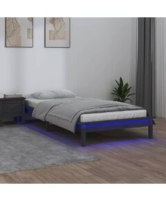 LED рамка за легло сива 120x190 см Small Double масивно дърво, Цвят: Сив, Размер: 90 x 200 cm