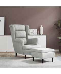 Фотьойл Wingback с табуретка, светлосиво, кадифе, Цвят: Светлосиво