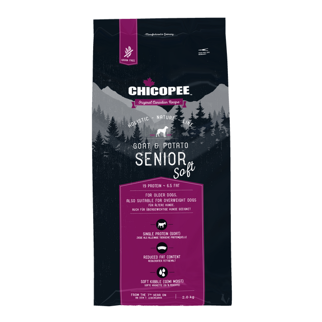 Chicopee Dog HNL Senior Soft+ мека гранула за възрастни кучета, козе и картофи, 2кг